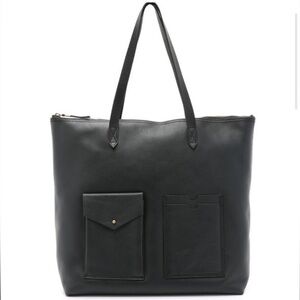Madewell Black Leather Transport Tote Zip Pocket